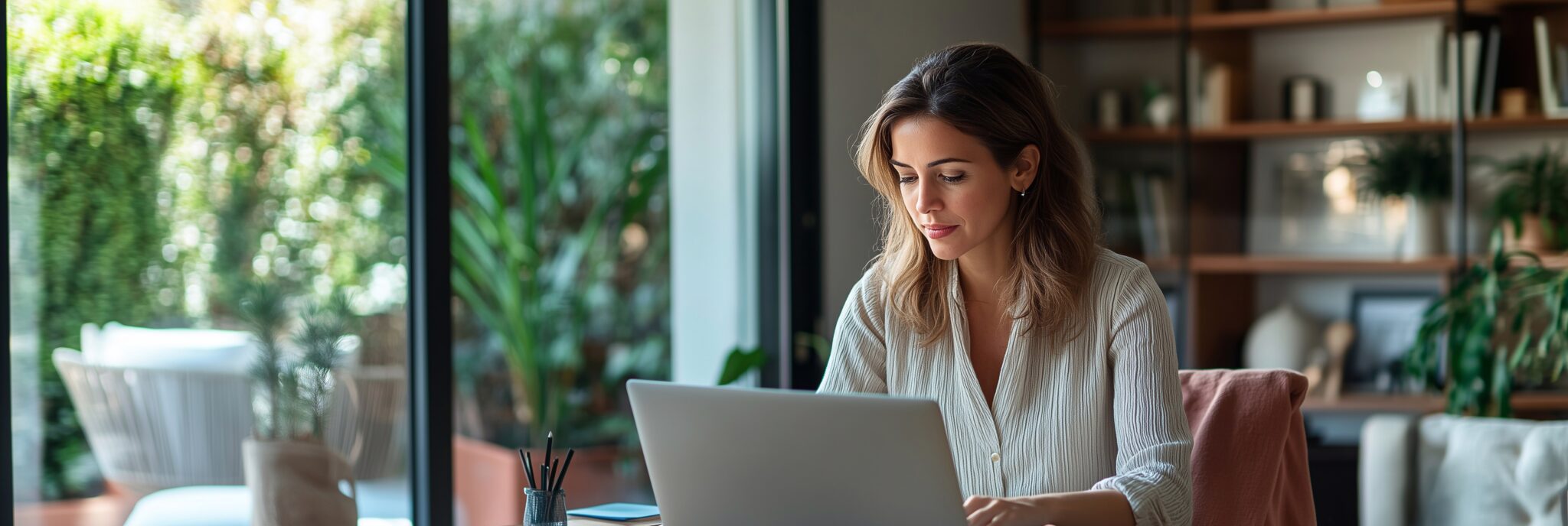 woman working remotely in a modern work setting at home