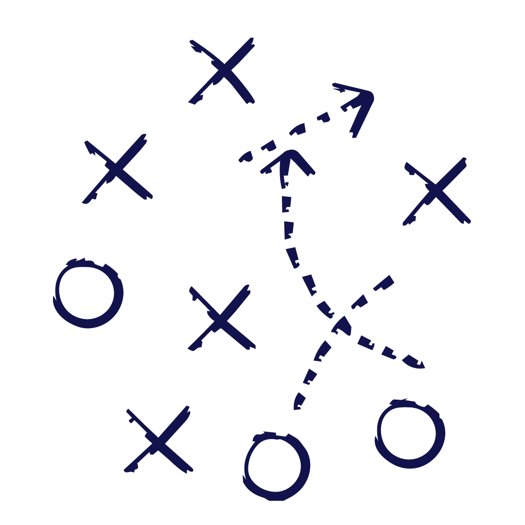 sketch of noughts, crosses and arrows demonstrating a game plan